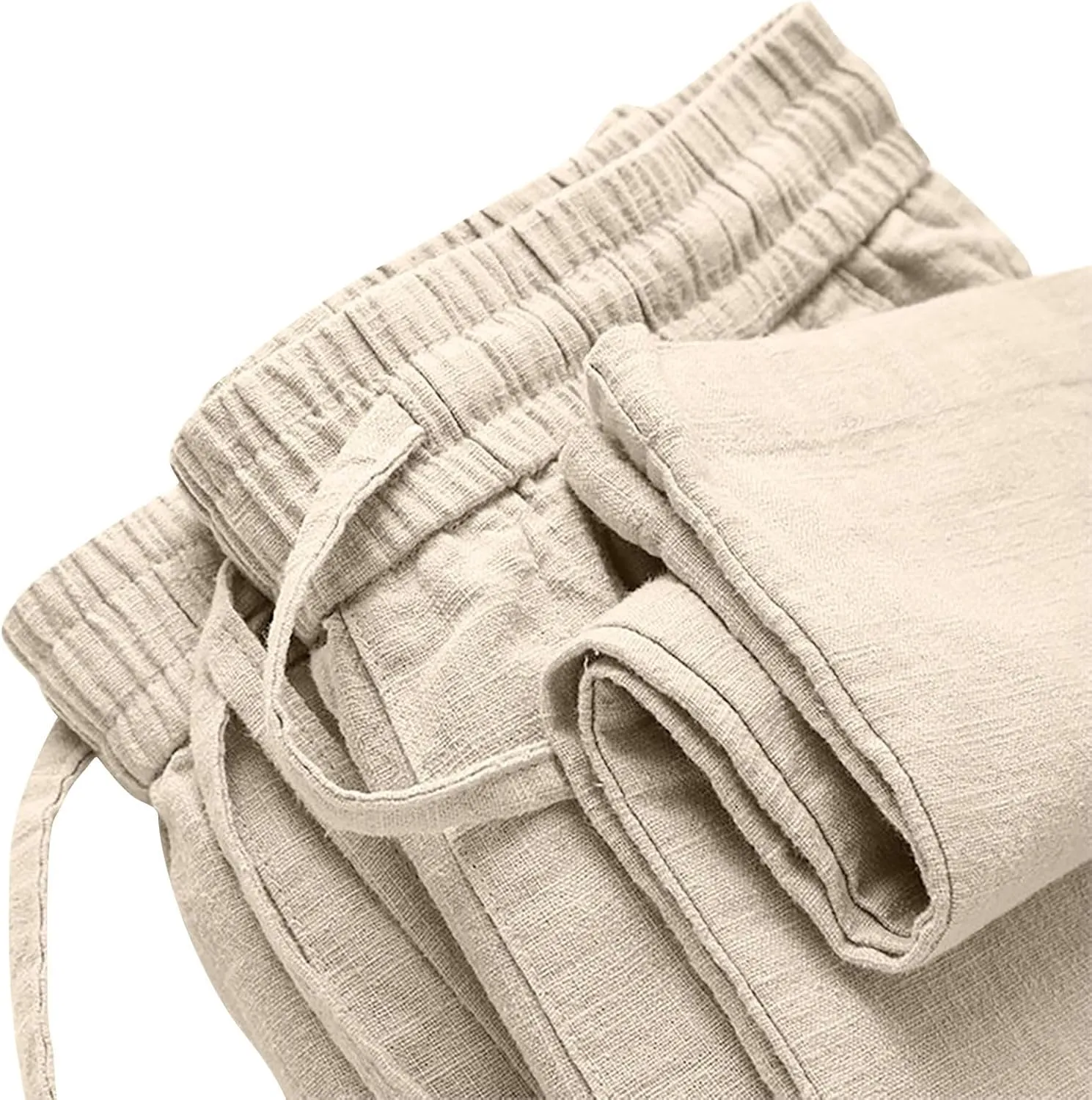 Women's Cotton Linen Straight Leg Pants Plus Size Drawstring Casual Trousers with Pockets Summer Beach Lounge Pant