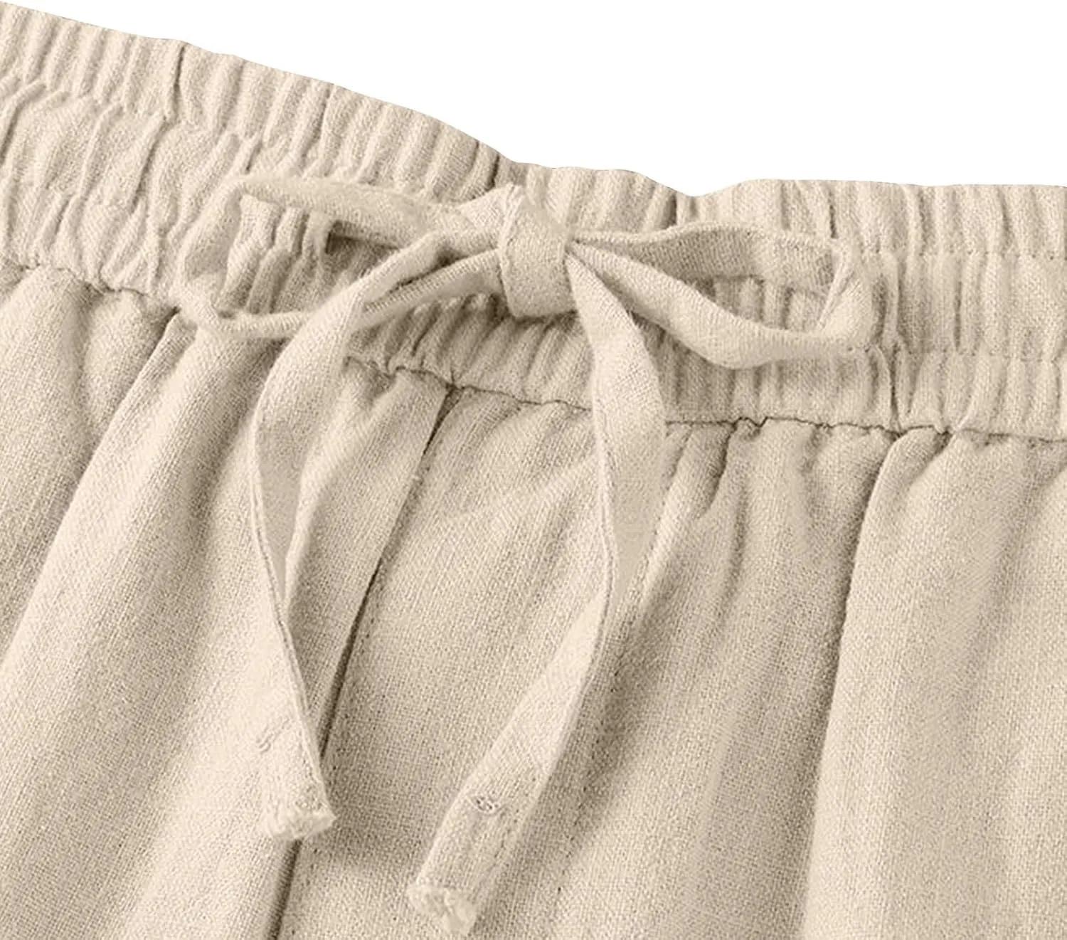Women's Cotton Linen Straight Leg Pants Plus Size Drawstring Casual Trousers with Pockets Summer Beach Lounge Pant