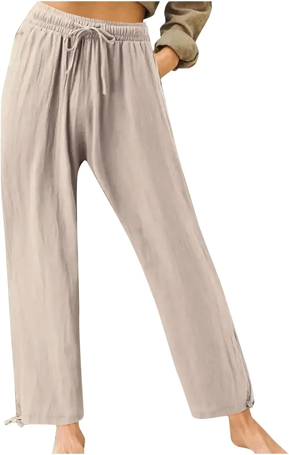 Womens Elastic High Waisted Palazzo Pants 2024 Summer Trendy Casual Wide Leg Pant Long Lounge Trousers with Pocket