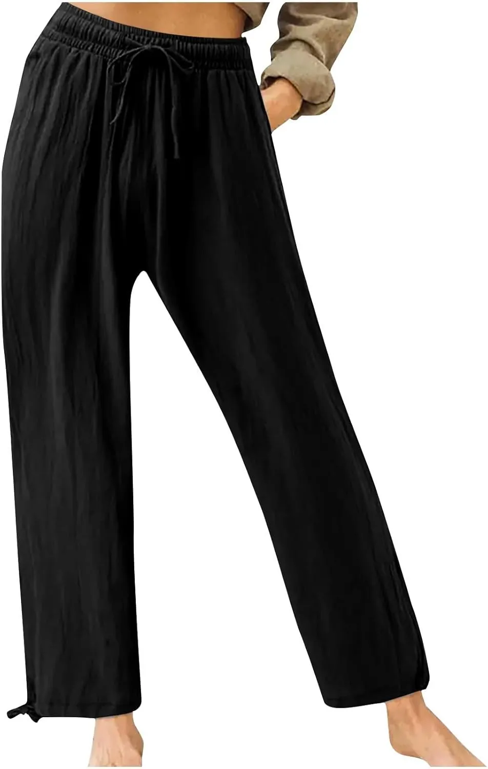 Womens Elastic High Waisted Palazzo Pants 2024 Summer Trendy Casual Wide Leg Pant Long Lounge Trousers with Pocket