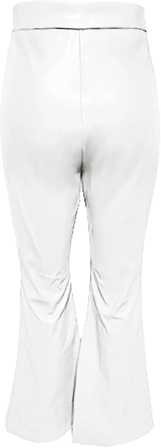 Womens Faux Leather Pants High Waisted Drawstring Front Crisscross Flare Wide Leg Pants Stretchy Y2K Party Clubwear Trousers