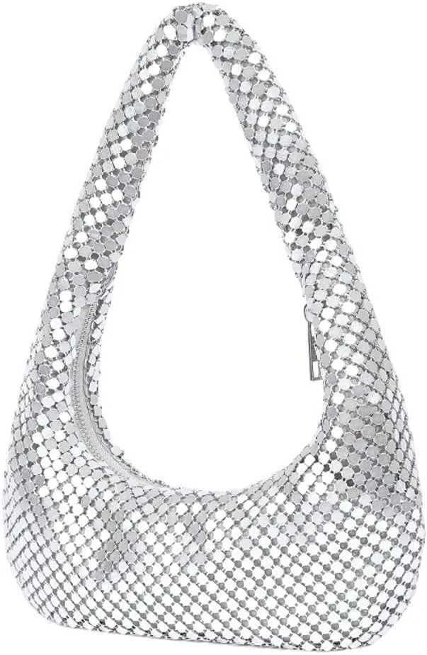 Women's Glitter Sequins Shoulder Bag Evening Hobo Clutch Underarm Purse Rhinestone Crescent Sparkling Handbag