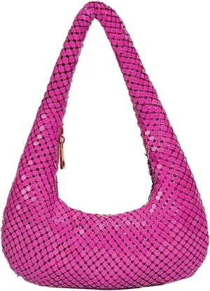 Women's Glitter Sequins Shoulder Bag Evening Hobo Clutch Underarm Purse Rhinestone Crescent Sparkling Handbag