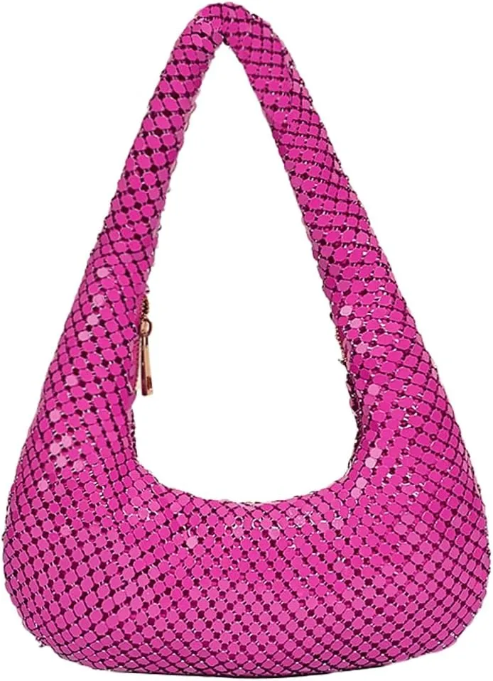 Women's Glitter Sequins Shoulder Bag Evening Hobo Clutch Underarm Purse Rhinestone Crescent Sparkling Handbag