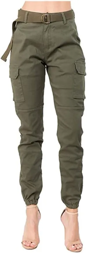 Women's High Waist Cargo Camouflage Pants for with Matching Belt Combat Military Trousers Tapered Pants with Pockets