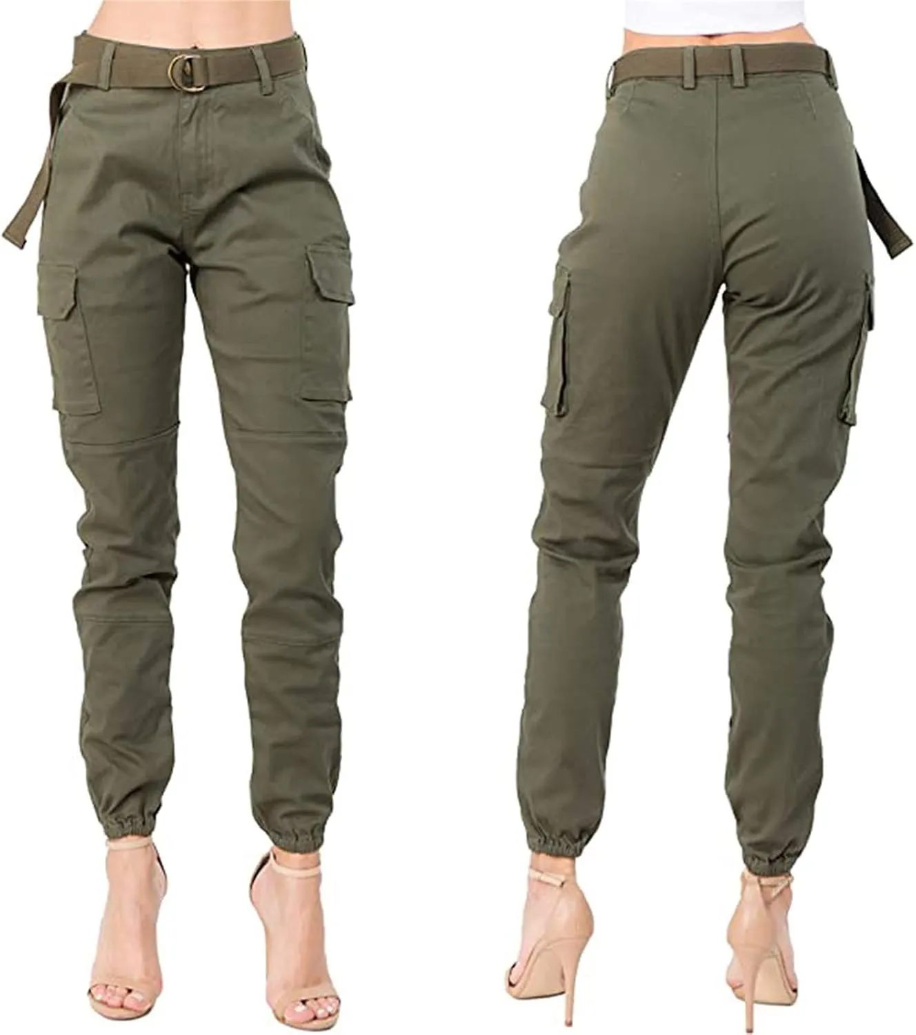 Women's High Waist Cargo Camouflage Pants for with Matching Belt Combat Military Trousers Tapered Pants with Pockets