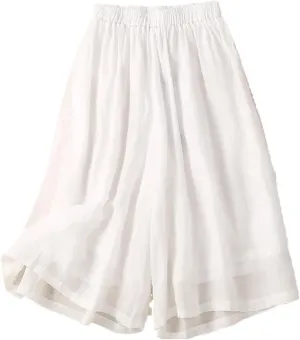 Women's High Waist Linen Wide Leg Pants  Summer Loose Fit Casual Seven-Point Trousers