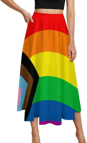 Womens High Waisted A-Line Rabbit Pleated Midi-Long Skirt