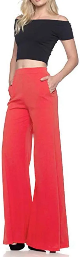 Women's High Waisted Flare Pants Casual Elastic Waist Wide Leg Stretchy Long Trousers Fashion Solid Color Fitness Yoga Pants