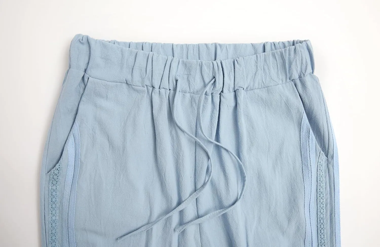 Womens Linen Pants Summer Plus Size Casual Cotton Linen Pants Drawstring Elastic Waist Cropped Trouser with Pockets