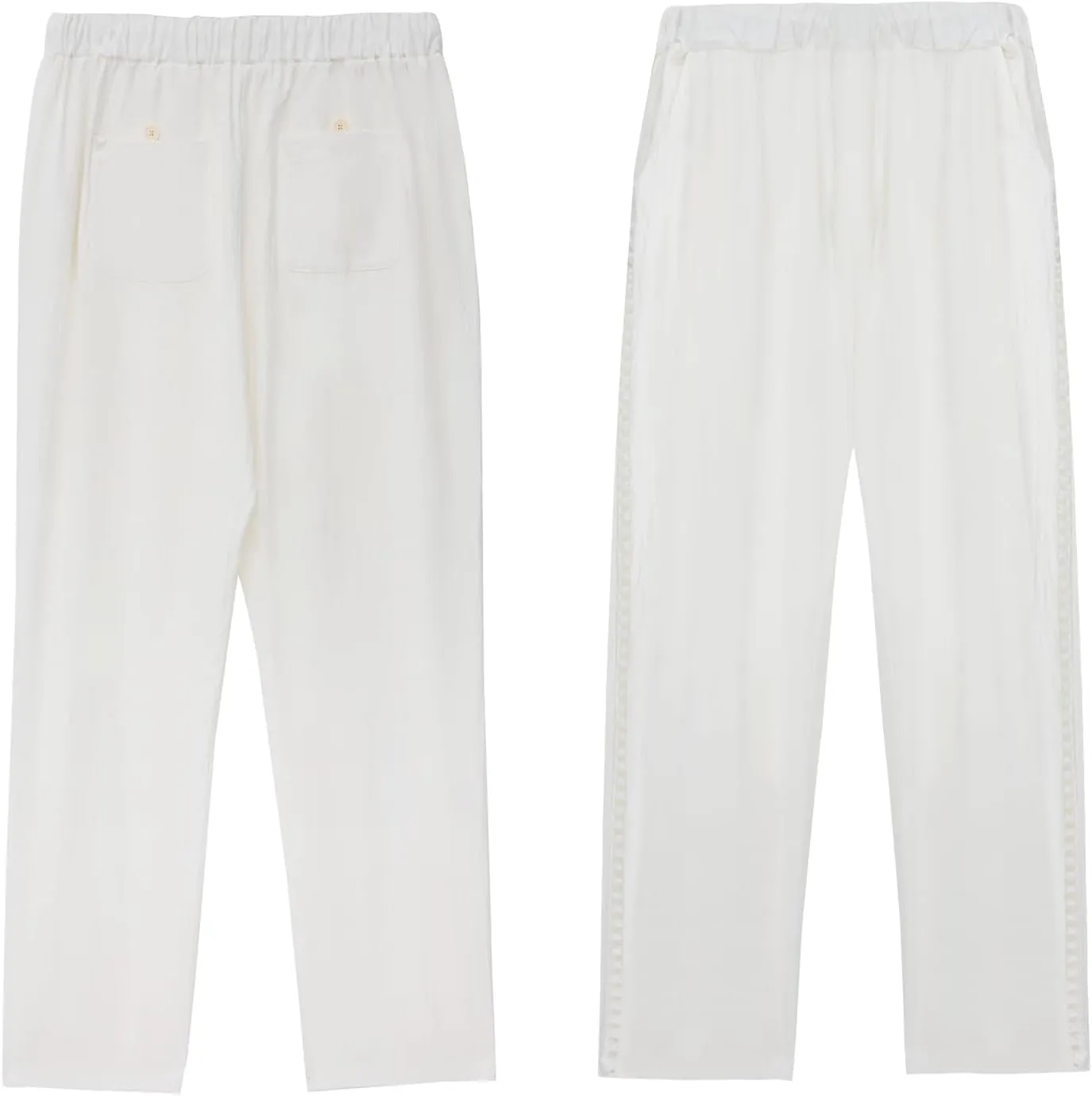Womens Linen Pants Summer Plus Size Casual Cotton Linen Pants Drawstring Elastic Waist Cropped Trouser with Pockets
