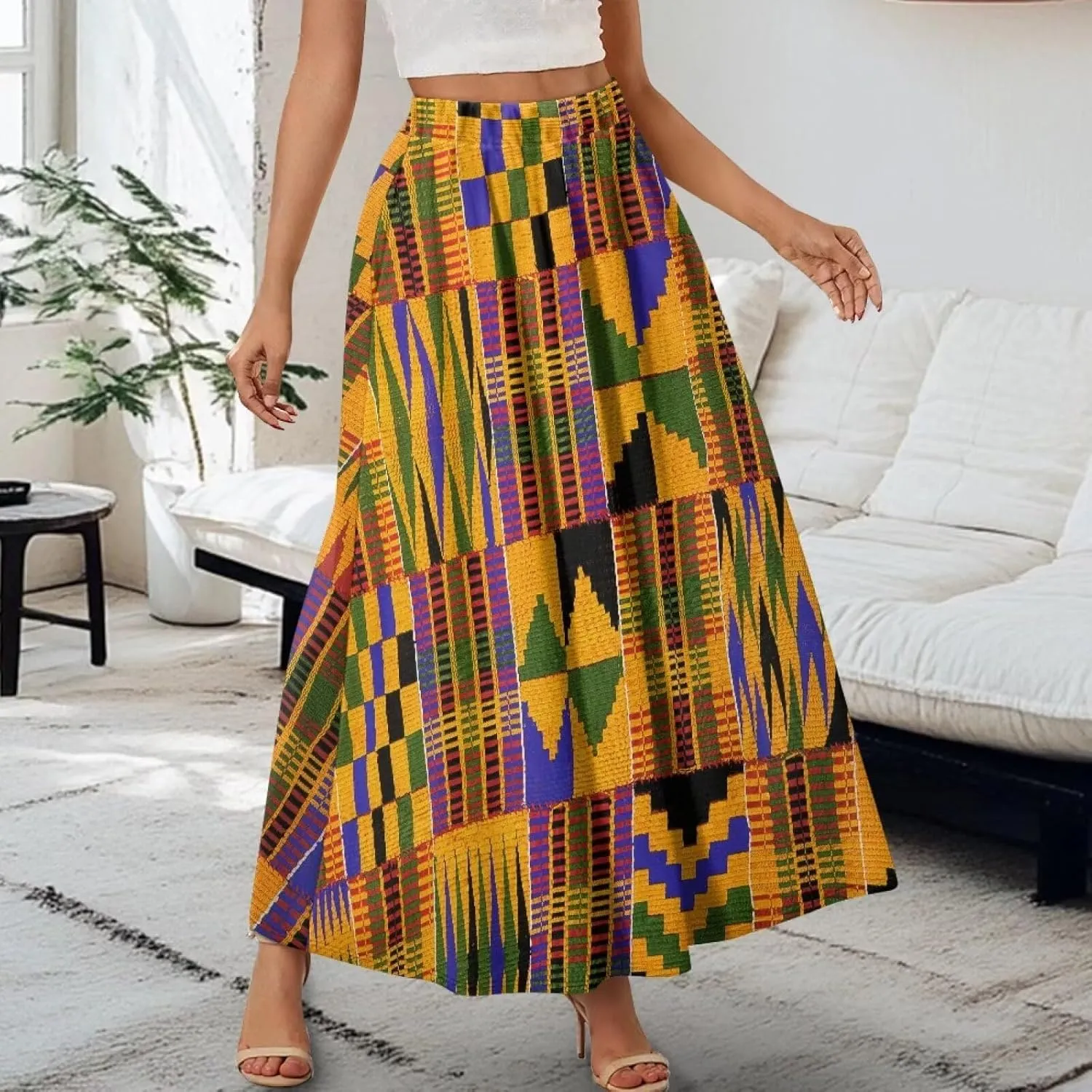 Women's Midi Skirt Elastic Pleated Long Skirts for Women Trendy with Pocket s-2xl