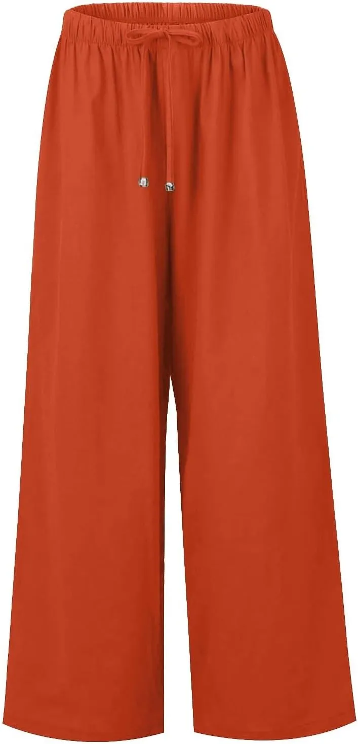 Women's Pants, Linen Pants Wide Leg Straight High Waisted Cotton Summer Lounge