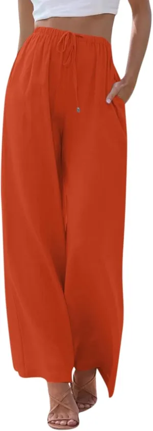 Women's Pants, Linen Pants Wide Leg Straight High Waisted Cotton Summer Lounge