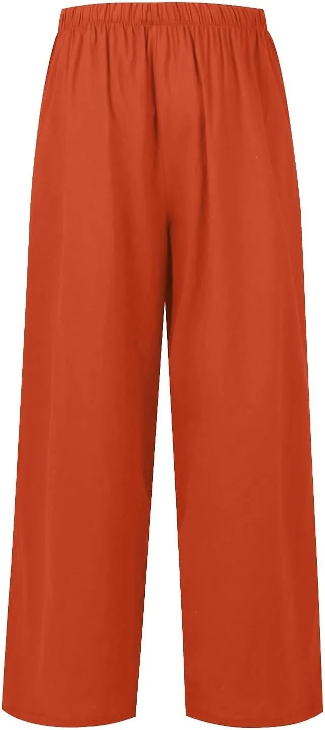 Women's Pants, Linen Pants Wide Leg Straight High Waisted Cotton Summer Lounge