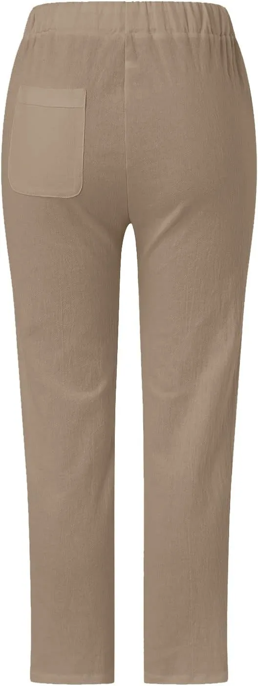 Women's Pants, Linen Straight Leg WomenS Casual Pants Peasant Drawstring Baggy Trousers