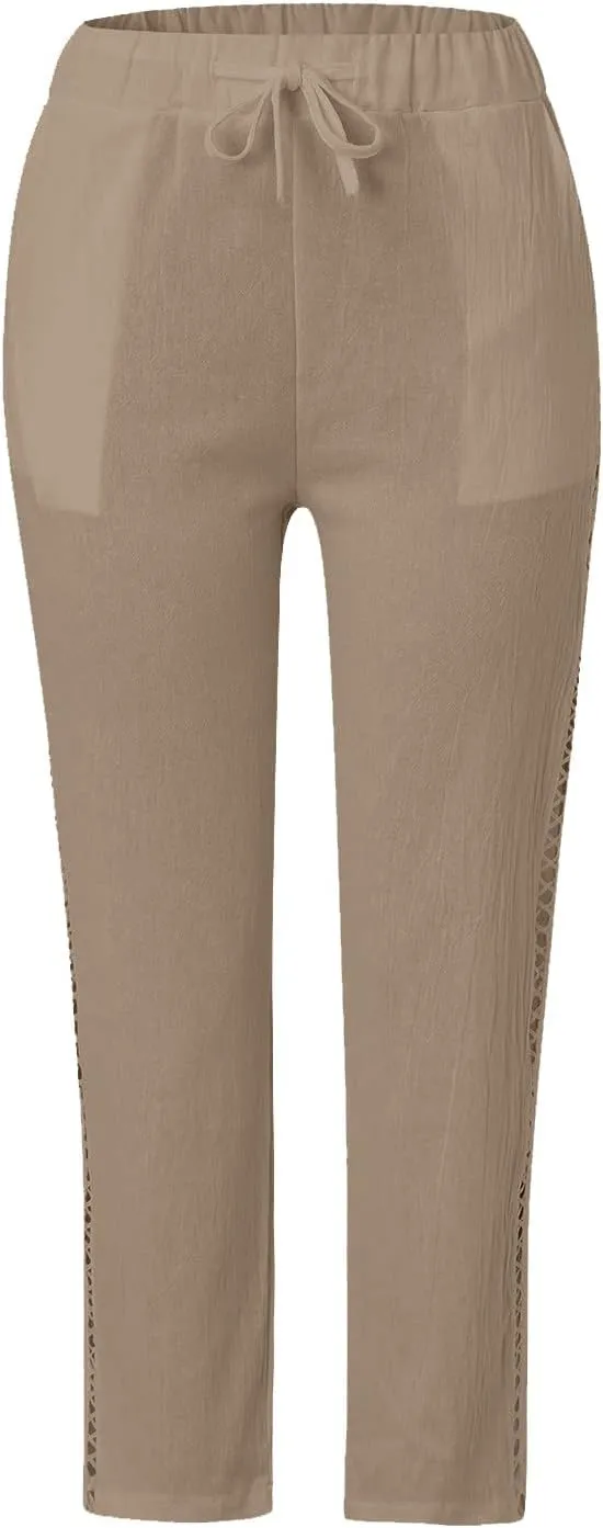 Women's Pants, Linen Straight Leg WomenS Casual Pants Peasant Drawstring Baggy Trousers