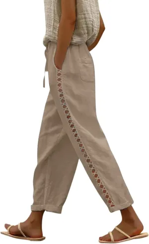 Women's Pants, Linen Straight Leg WomenS Casual Pants Peasant Drawstring Baggy Trousers