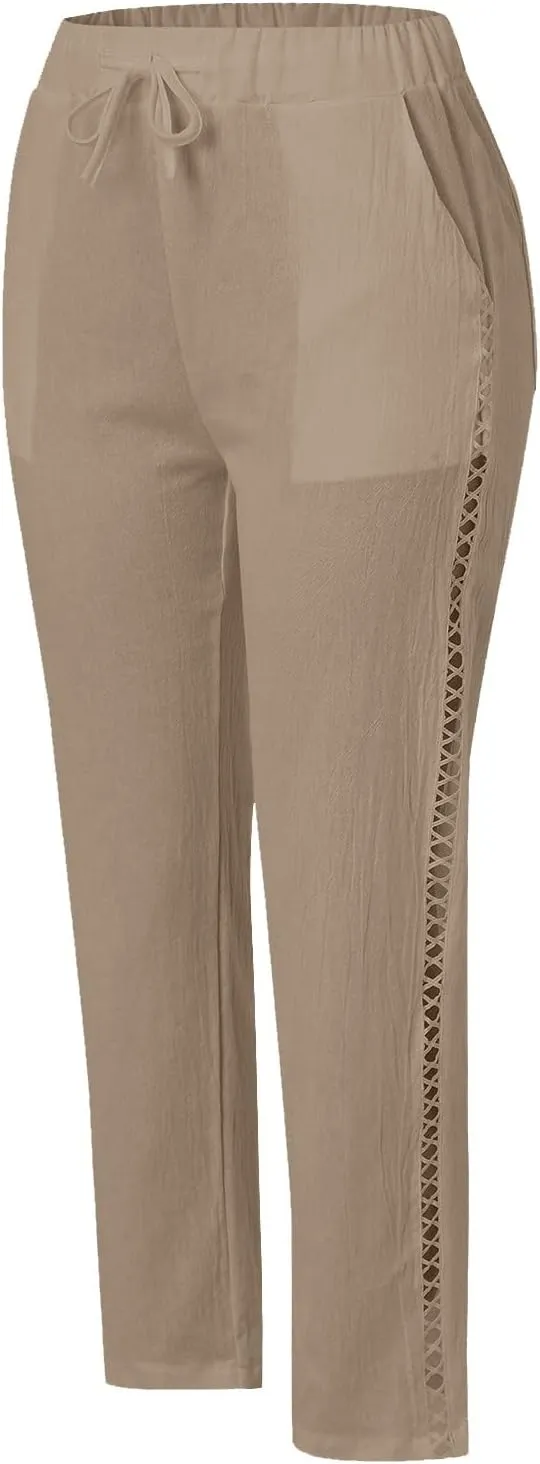 Women's Pants, Linen Straight Leg WomenS Casual Pants Peasant Drawstring Baggy Trousers