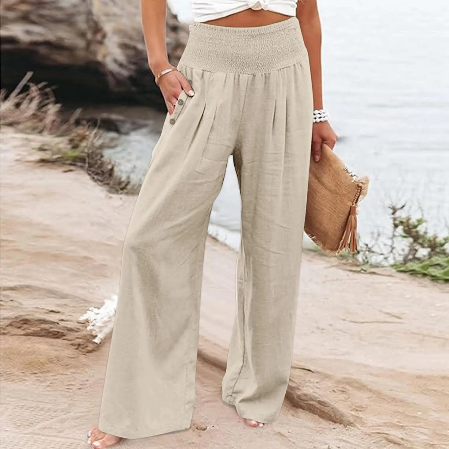 Women's Pants, Straight Leg High Waisted Wide Pants Summer Lightweight Sweatpants Baggy