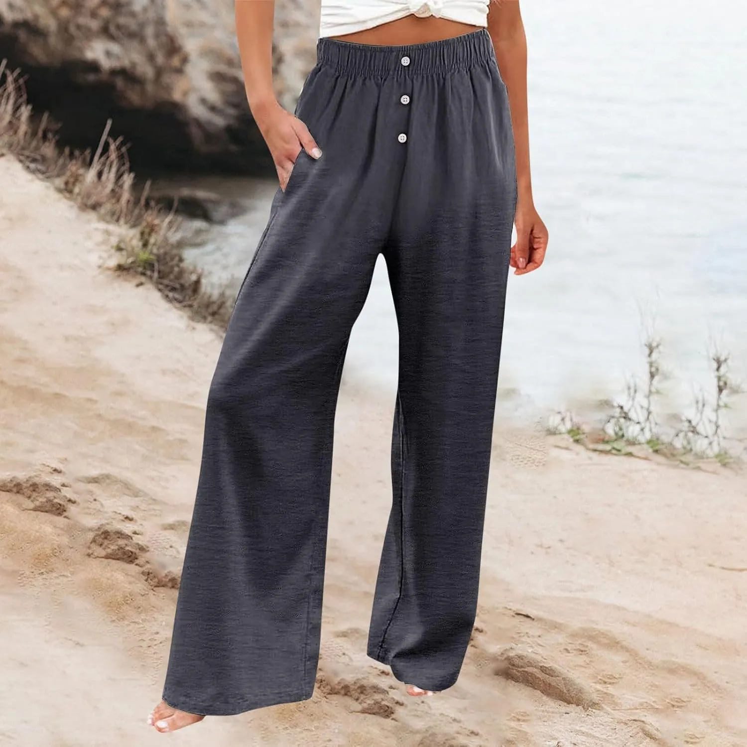 Women's Pants, Straight Leg High Waisted Wide Pants Summer Lightweight Sweatpants Baggy