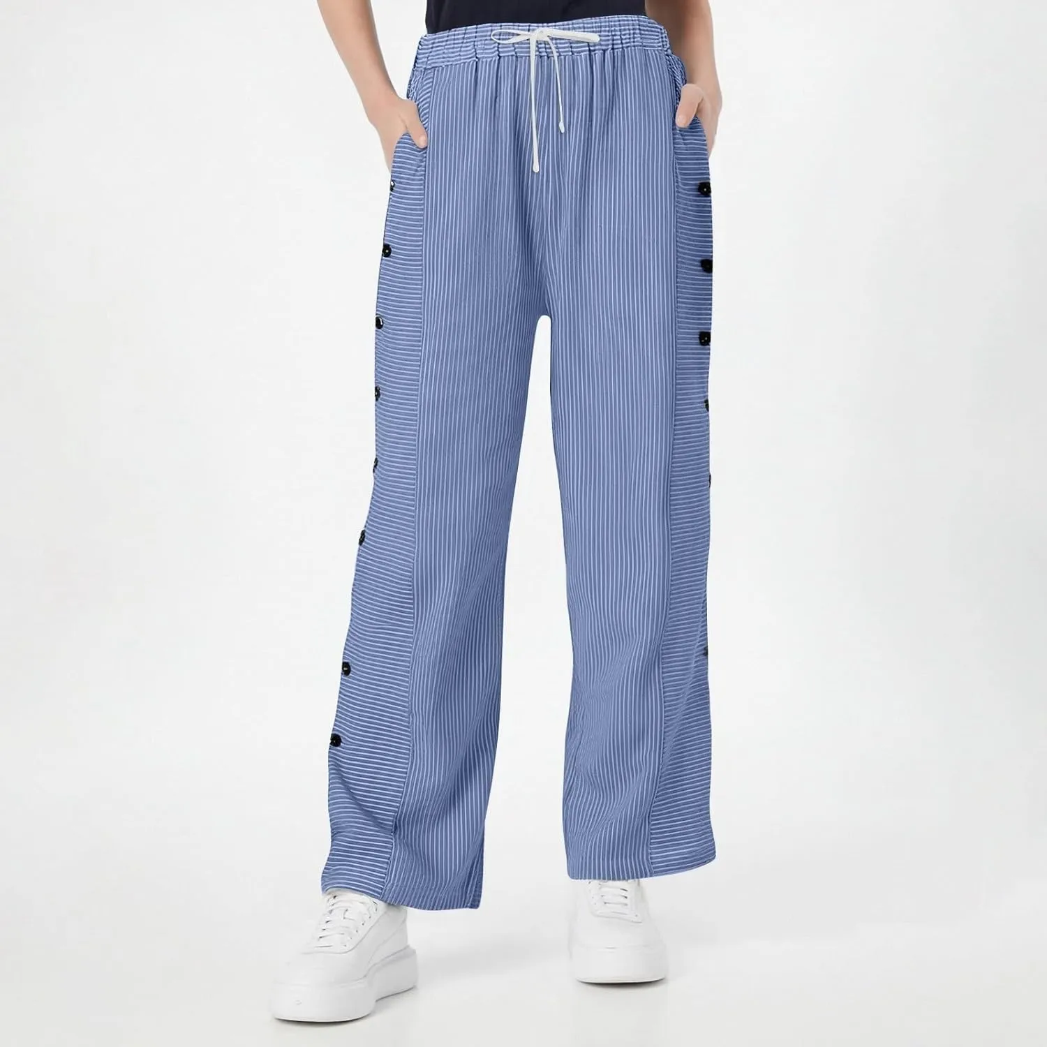 Womens Pants, Straight Leg Peasant Pants 2025 Casual Linen Stripe Wide Cotton