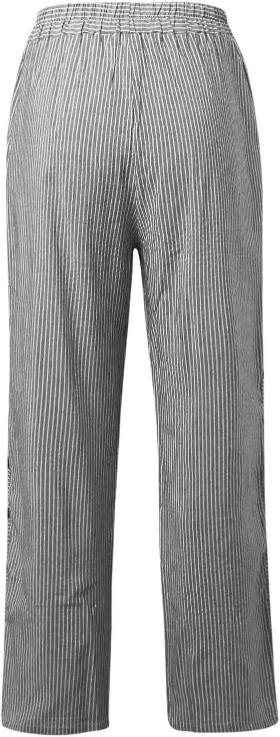Womens Pants, Straight Leg Peasant Pants 2025 Casual Linen Stripe Wide Cotton
