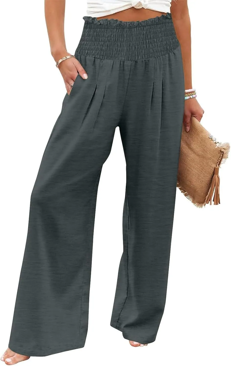 Women's Pants Summer High Waisted Wide Leg Trousers Loose Cotton Linen Palazzo Pant Casual Slacks Vacation Outfits