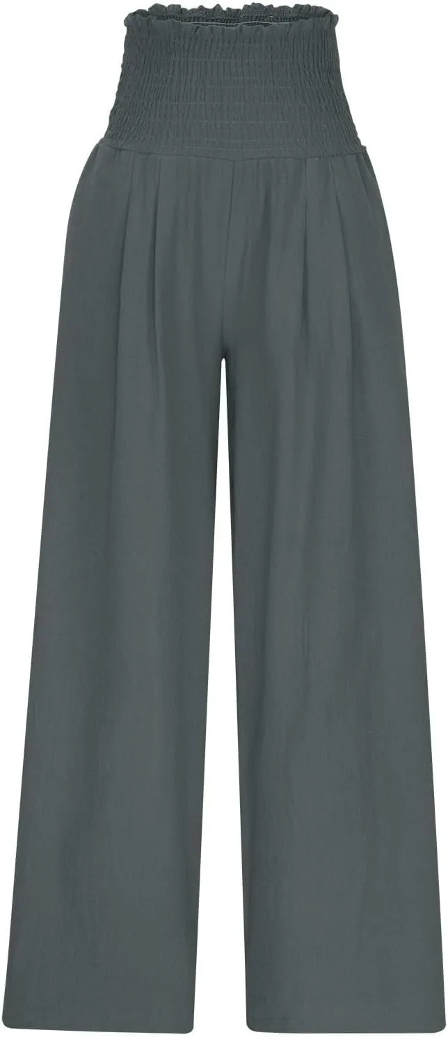 Women's Pants Summer High Waisted Wide Leg Trousers Loose Cotton Linen Palazzo Pant Casual Slacks Vacation Outfits