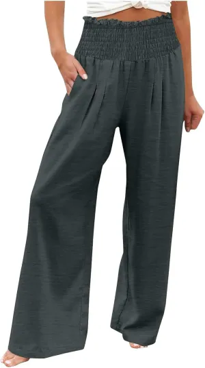 Women's Pants Summer High Waisted Wide Leg Trousers Loose Cotton Linen Palazzo Pant Casual Slacks Vacation Outfits