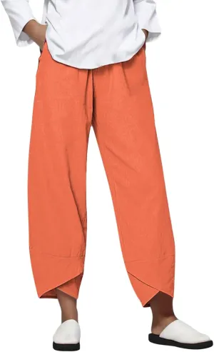 Women's Pants with Pockets Trousers Cotton Solid Color Daily Woman Womens High Waist Pants Casual (J-Orange, S)
