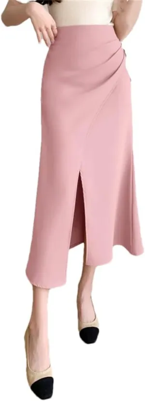 Women's Sexy Skirt High Waist Pleated Midi Skirt Simple Hip Covering A-Line Skirt