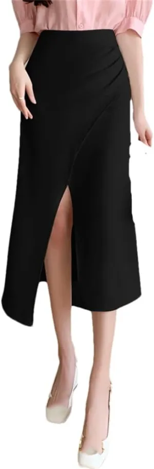 Women's Sexy Skirt High Waist Pleated Midi Skirt Simple Hip Covering A-Line Skirt