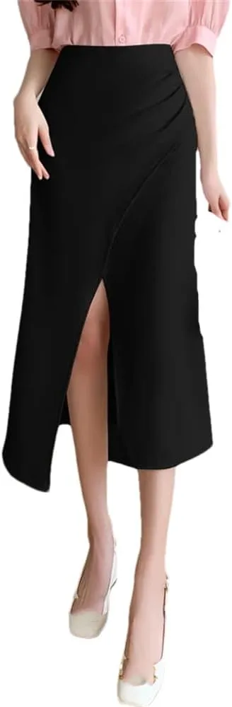 Women's Sexy Skirt High Waist Pleated Midi Skirt Simple Hip Covering A-Line Skirt
