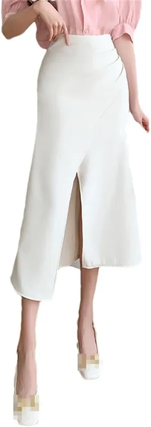 Women's Sexy Skirt High Waist Pleated Midi Skirt Simple Hip Covering A-Line Skirt