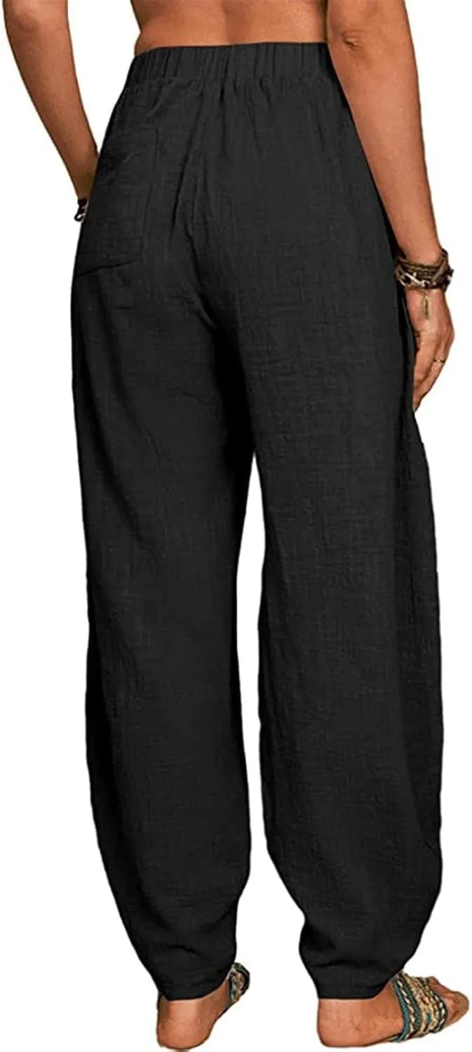 Womens Summer Boho Business Casual Smocked High Waisted Cargo Summer Long Elephant Pants with Pockets Fashion 2025