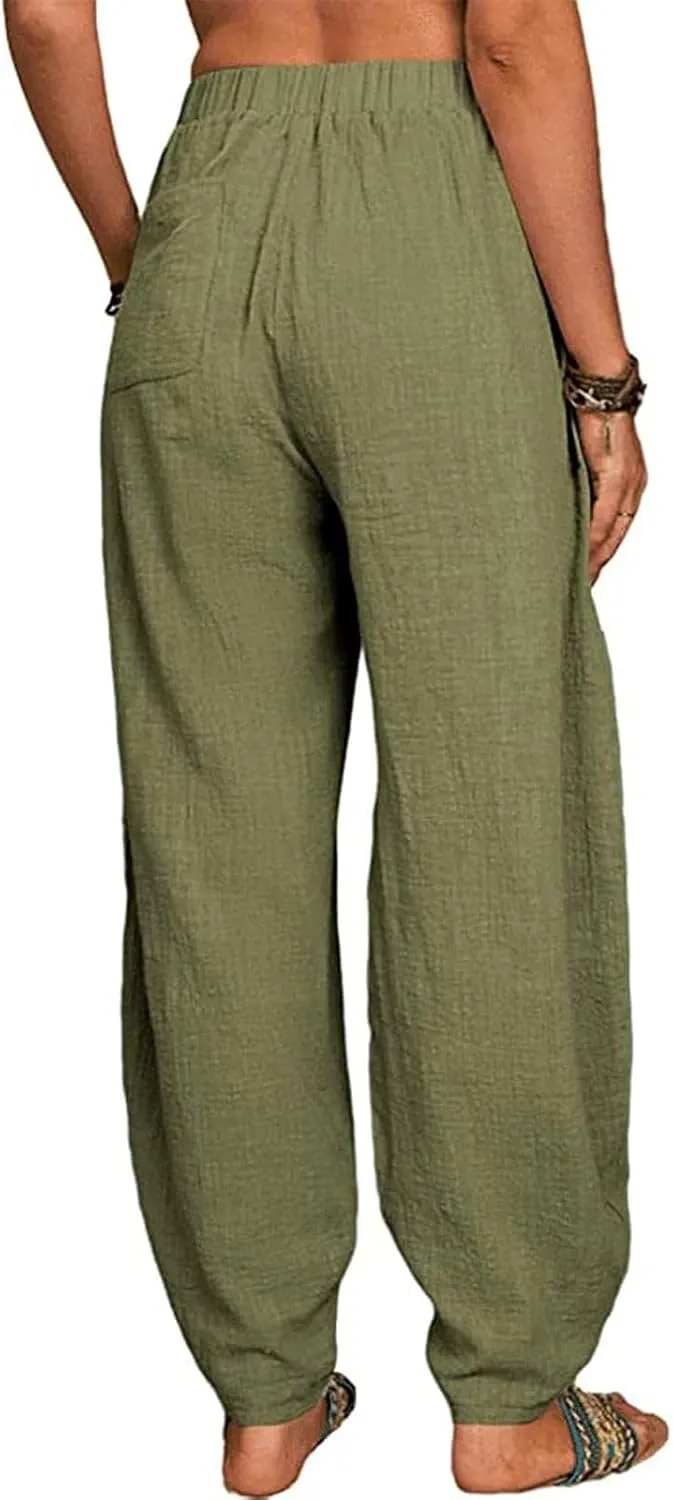 Womens Summer Boho Business Casual Smocked High Waisted Cargo Summer Long Elephant Pants with Pockets Fashion 2025