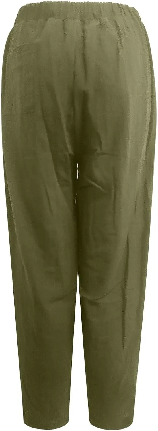 Womens Summer Boho Business Casual Smocked High Waisted Cargo Summer Long Elephant Pants with Pockets Fashion 2025