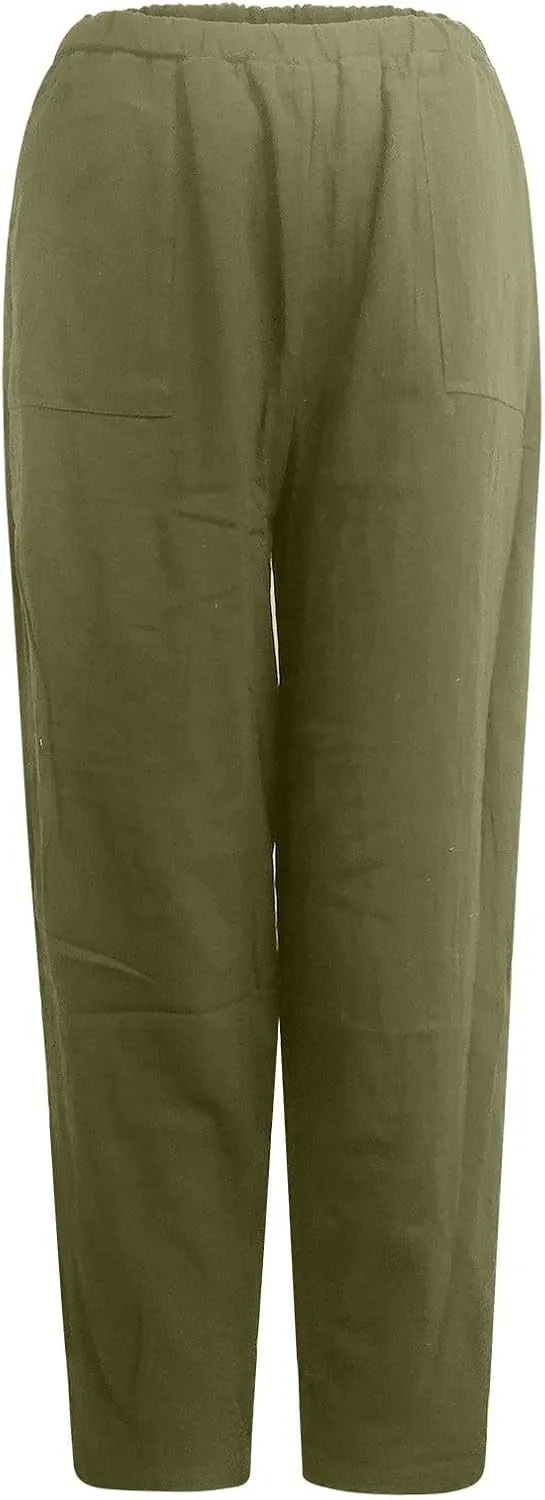 Womens Summer Boho Business Casual Smocked High Waisted Cargo Summer Long Elephant Pants with Pockets Fashion 2025