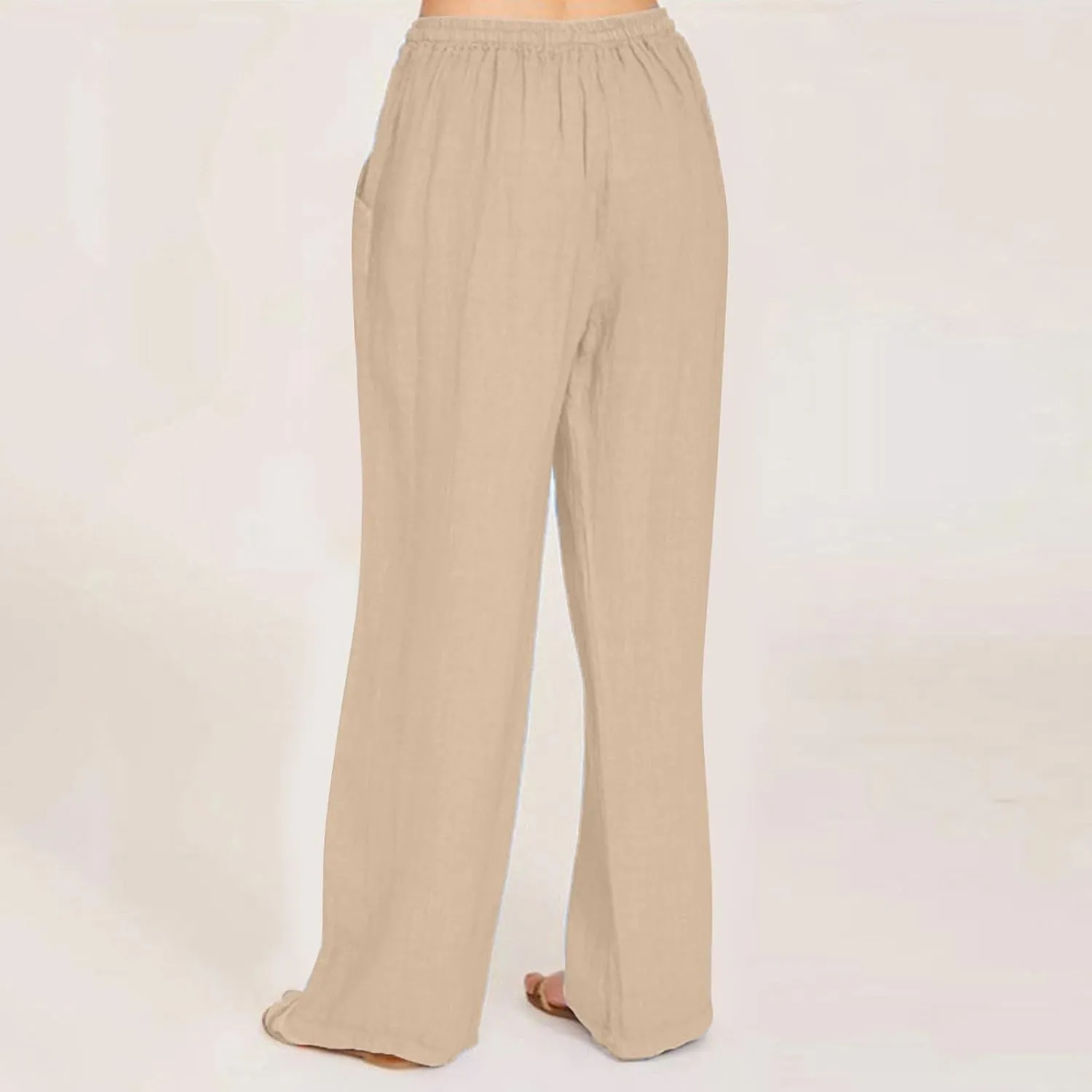 Women's Summer Drawstring Waist Wide Leg Loose Cotton Linen Palazzo Pants Lightweight Straight-Leg Casual Beach Pant