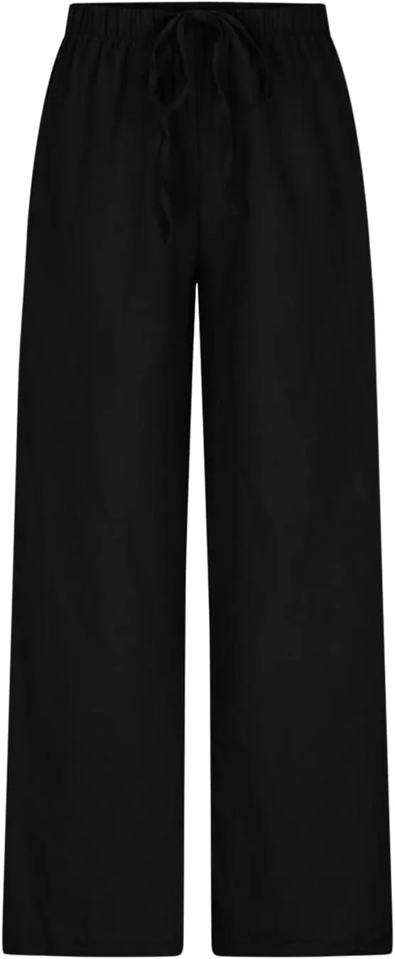 Womens Summer Linen Palazzo Pants Causal Elastic High Waist Flowy Wide Leg Pant Trousers Resort Wear Outfits 2024