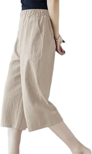 Women's Summer Oversized Cotton Linen Cropped Pants  Loose Fit Solid Color Casual Straight Trousers All-Match