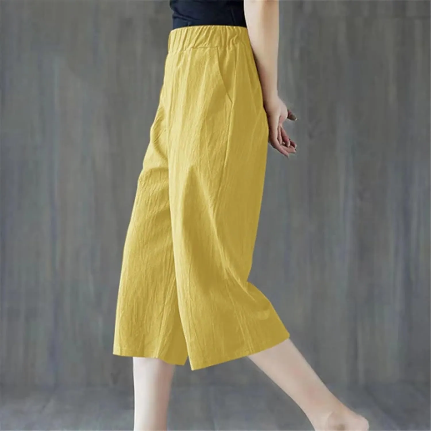 Women's Summer Oversized Cotton Linen Cropped Pants  Loose Fit Solid Color Casual Straight Trousers All-Match