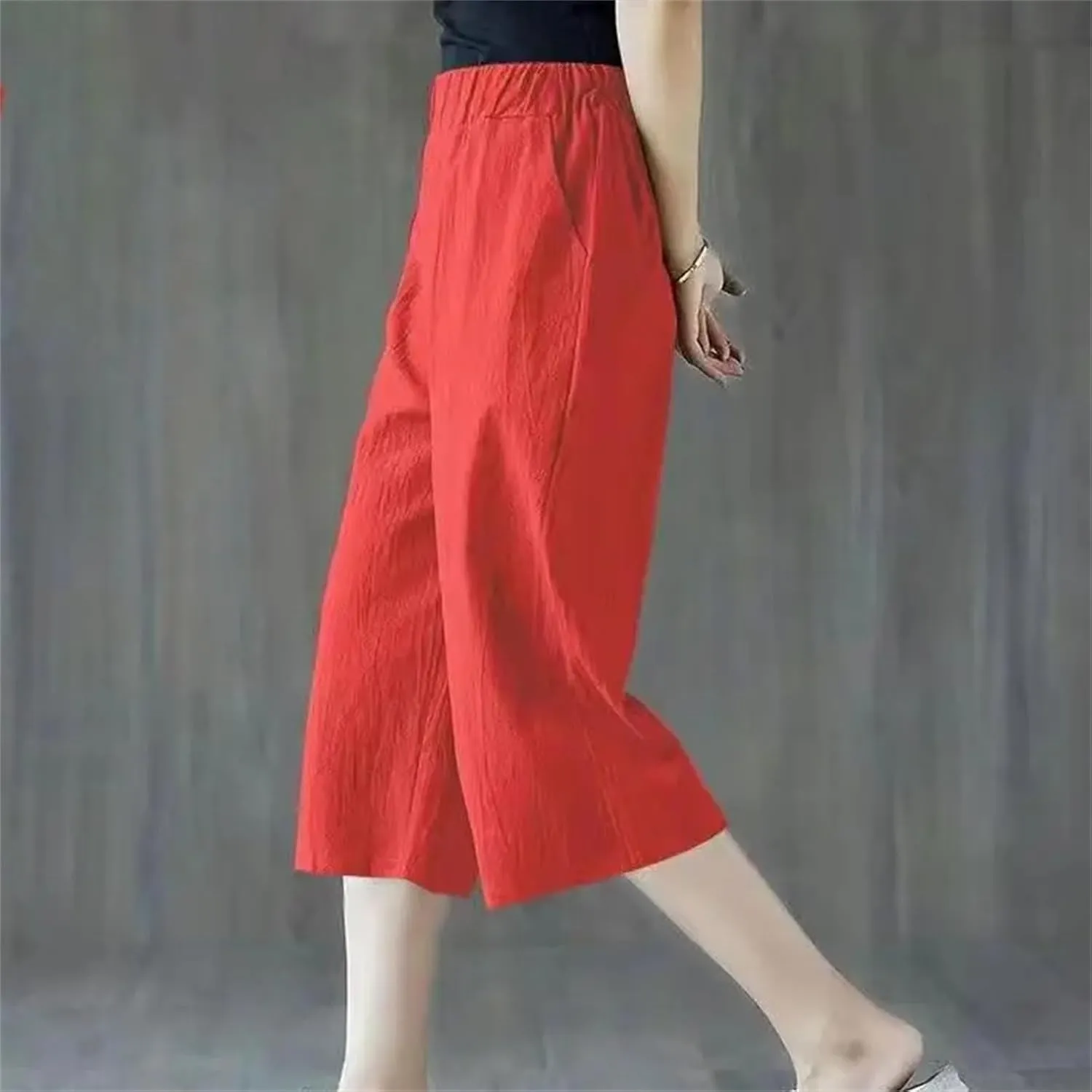 Women's Summer Oversized Cotton Linen Cropped Pants  Loose Fit Solid Color Casual Straight Trousers All-Match