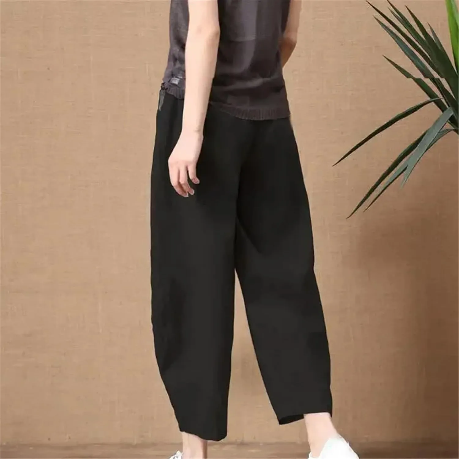 Women's Summer Wide Leg Pants  Thin Loose Fit Nine-Point Length Cotton Linen Middle Waist All-Match Casual Trousers