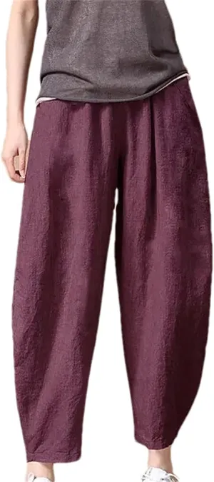 Women's Summer Wide Leg Pants  Thin Loose Fit Nine-Point Length Cotton Linen Middle Waist All-Match Casual Trousers