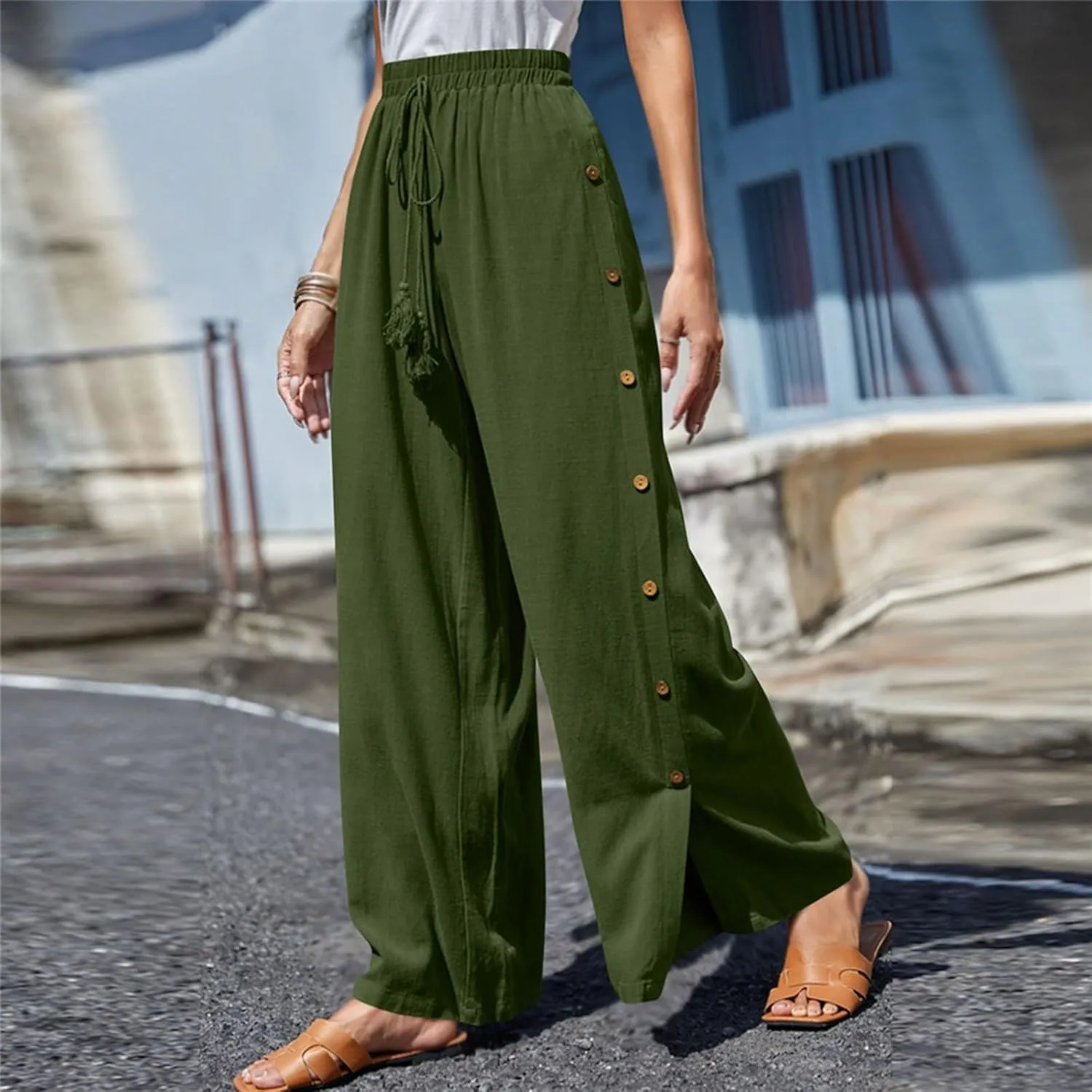 Womens Tear Away Basketball Pants High Split Snap Button Casual Post-Surgery Workout Running Athletic Lounge Yoga Sweatpants
