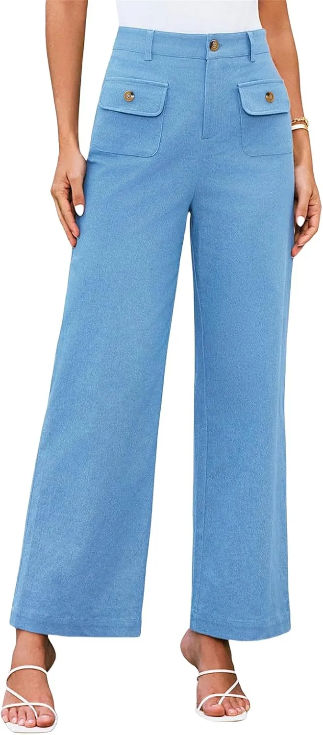 Women's Wide Leg Jeans High Waisted Straight Leg Pants Stretch Baggy Denim Pants Casual Trousers with Pockets