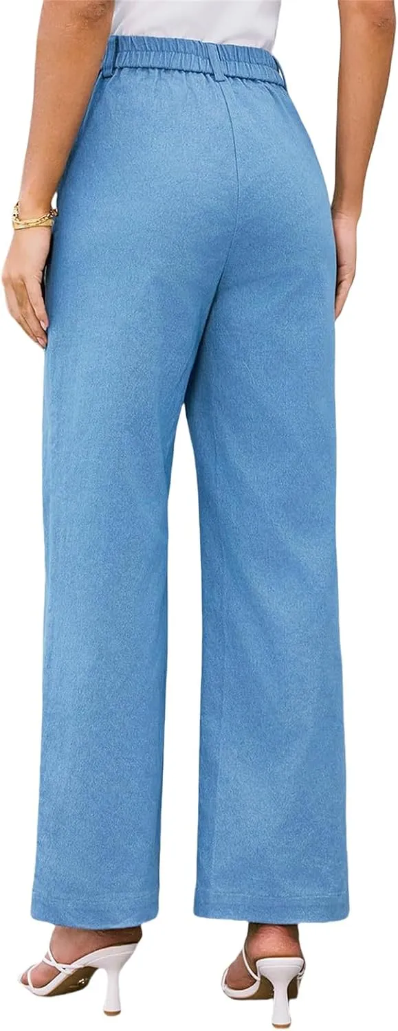 Women's Wide Leg Jeans High Waisted Straight Leg Pants Stretch Baggy Denim Pants Casual Trousers with Pockets