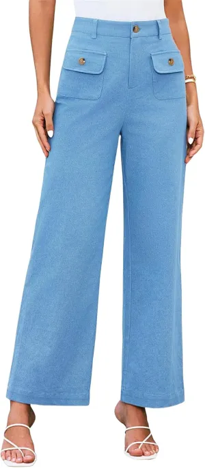 Women's Wide Leg Jeans High Waisted Straight Leg Pants Stretch Baggy Denim Pants Casual Trousers with Pockets